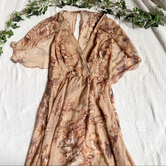 Floral Drape Sleeve Midi Dress 